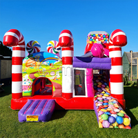 Structure Gonflable Combo Toboggan et Château Gonflable Candy World Hpfburg pour Fête, Toboggan Extérieur Rose Gonflable pour Fille