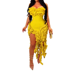 ชุดเดรสผู้หญิงแบบมีระบาย แต่งต่างหูไม้ ดีไซน์เซ็กซี่ ทรงเข้ารูป แฟชั่น - Product Image 5