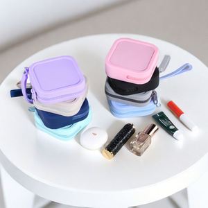 Silicone Simple Small <b>Square</b> Zipper Storage Bag for Lipstick Bank Card Headset & <b>Keys</b>-Waterproof & Antibacterial - Product Image 4