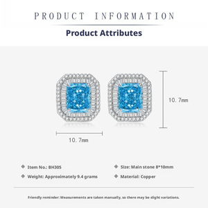 Hot Selling 10*14MM <b>blue</b> zircon Geometric Double Halo jewelry set Copper White Gold Plated earrings rings <b>necklaces</b> - Product Image 4
