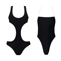 Fabricant de maillots de bain personnalisés écologiques vintage, ligne minimaliste, bikini dos nu à double doublure taille haute pour femme