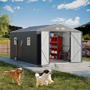Cobertizo <span class=keywords><strong>de</strong></span> Almacenamiento Exterior <span class=keywords><strong>de</strong></span> 10x12 Pies, Estructura Reforzada, Cobertizo Metálico con Ventilación y Puerta con Cerradura, Cobertizos <span class=keywords><strong>Grandes</strong></span> para Almacenamiento <span class=keywords><strong>de</strong></span> Herramientas <span class=keywords><strong>de</strong></span> <span class=keywords><strong>Jardín</strong></span> - Product Image 1