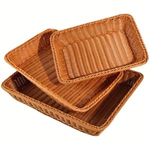 Cesta de mimbre tejida al por mayor para frutas, pan y cocina, cesta cuadrada de plástico tipo ratán para exhibición - Product Image 1