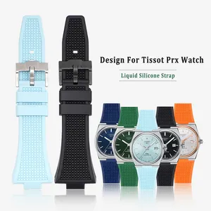 Sabuk jam tangan pengganti karet, jam tangan silikon cair tahan air dengan tali karet untuk Tissot Prx