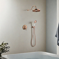 Set Shower Vintage Eropa dengan Showerhead Kuningan Padat Tersembunyi di Dinding, Showerhead Air Panas/Dingin Tersembunyi