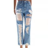 Nuevos Jeans de Mezclilla Rotos al por Mayor con Diseño de Moda para Mujer, Pantalones Sueltos Azules Estilo Mom y Boyfriend de Cintura Alta