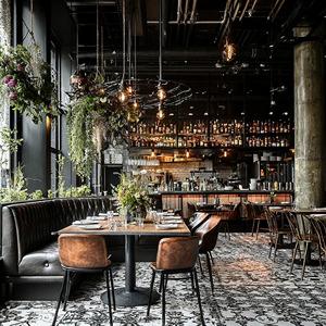 Ensemble de meubles de restaurant <span class=keywords><strong>vintage</strong></span> rétro de style industriel, <span class=keywords><strong>table</strong></span> et chaises de café avec banquette double face en cuir de café - Product Image 2