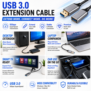 Cable de Extensión USB 3.0 AM a AF, Carga Rápida, Sincronización de Datos de 5 Gbps, Cable Extensor Trenzado de Aleación de Aluminio para Impresora de Cámara Industrial - Product Image 3