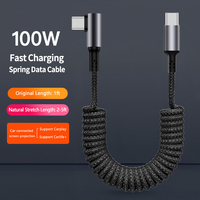 Kabel Data Nylon Sudut Kanan PD100W 5A Pengisian Cepat USB-A/Type-C untuk IPhone14/15/16/17 Mobil Retractable