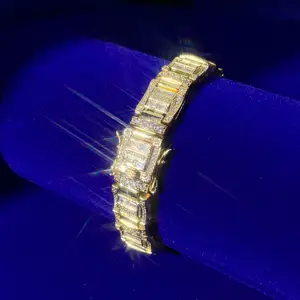 11mm Fashion Jewelry Wedding Mental Baguette Cut Diamonds 14K Gold Plated CZ Bangles Bracelets