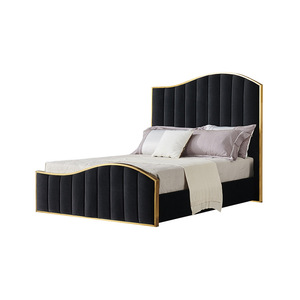 Cama de Cuero Italiano CK215, Cama Moderna de Lujo para Dormitorio con Tela de Terciopelo Negro, Respaldo Grande y Estructura de Madera con Bolsa Suave - Product Image 4