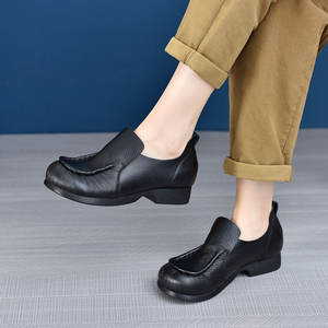 2024 Autumn Collection British Style Cowhide <b>Toe</b> Slip-On Flat <b>Heel</b> Women's Shoes Retro Fashion All-Match Single Shoes - Product Image 3