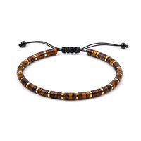Natuurlijke Tijgeroog Kristal 4mm Schijf Kraal Verstelbare Gevlochten Koord Armband voor Heren Dames Sieraden