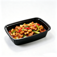 Boîte alimentaire rectangulaire noire jetable de qualité alimentaire avec couvercle, prix d'usine en gros, pour la préparation de repas à emporter en restaurant