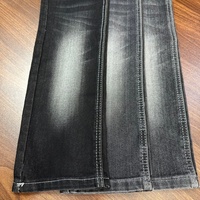 Tissu denim extensible en sergé 6 plis avec envers en tissu éponge, résistant à l'abrasion, Lizhi XH5039K-1A noir, pour jupes et sacs pour filles