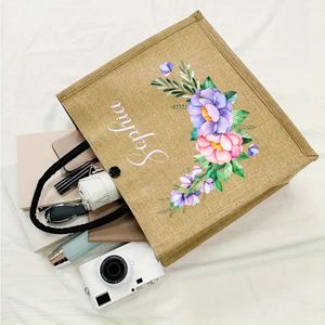 Sac fourre-tout en lin personnalisé avec des éléments floraux, un cadeau spécial pour la rentrée scolaire, la fête des enseignants, la fête des mères, les anniversaires - Product Image 5