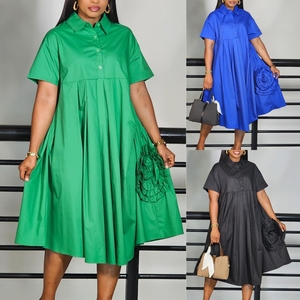 Nouvelle Arrivée D3338 Robes d'<span class=keywords><strong>été</strong></span> décontractées pour femmes à <span class=keywords><strong>manches</strong></span> <span class=keywords><strong>courtes</strong></span>, robes amples à fleurs 3D, <span class=keywords><strong>robe</strong></span> chemise africaine pour femmes - Product Image 2