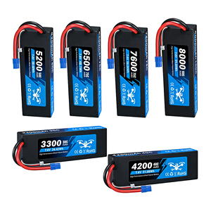 ハイエンドショートリポバッテリー 2s 7.4v 3300mAh/4200mAh/5200mAh/6500mAh/7000mAh 100C ハードケース バレットコネクター付き RCカー用 - Product Image 1