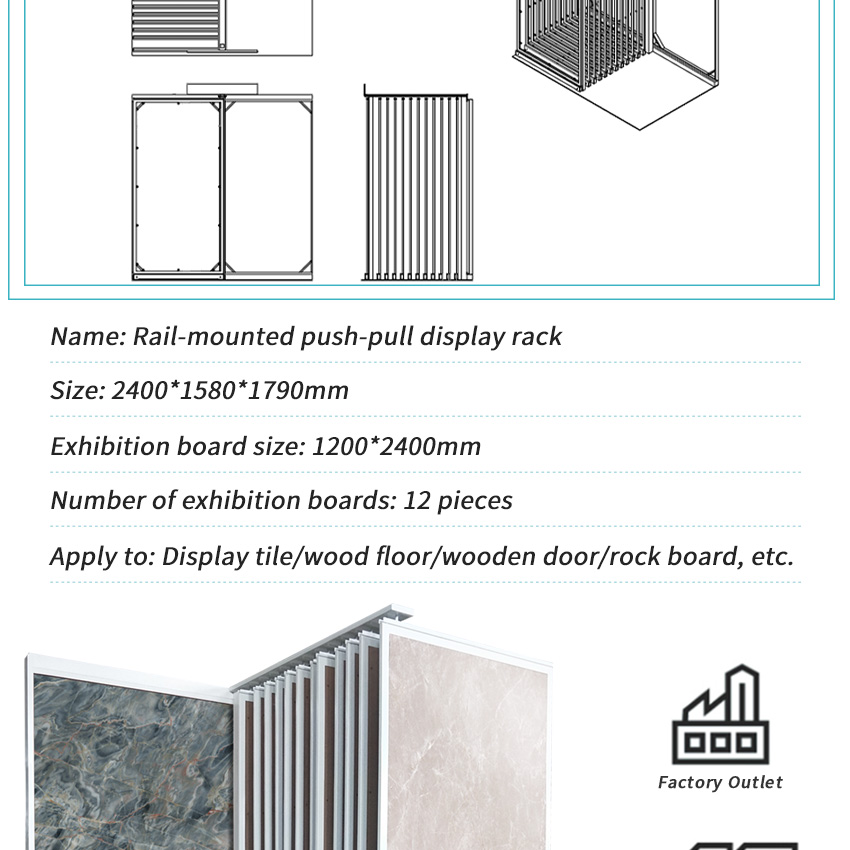 Showroom system floor-standing push-pull sliding metal tile sample granite marble quartz artificial stone display stand