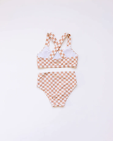 Recién llegado, ropa de playa para niñas, traje de baño personalizado con estampado de cuadros bronceado, Bikini básico para niñas