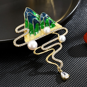 Broche élégante en zircon de luxe, pour costume et manteau, cadeau haut de gamme pour les fêtes, avec un style traditionnel chinois de haute montagne - Product Image 1