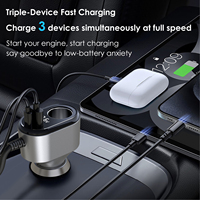 Cargador de Coche Portátil GC16 con Cuatro Puertos USB-C de Carga Rápida, 12-24V, Encendedor de Cigarrillos Universal, para iPhone y Teléfonos Móviles, con Cable Espiral de 1.5m