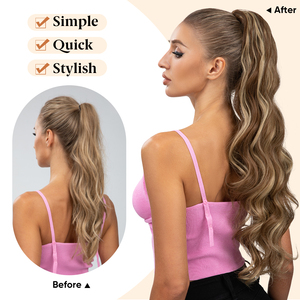Vente en gros de longues extensions de queue de cheval ondulées bouclées avec cordon de serrage pour femmes peigne invisible chaleur ondulée naturelle fibre haute température - Product Image 2