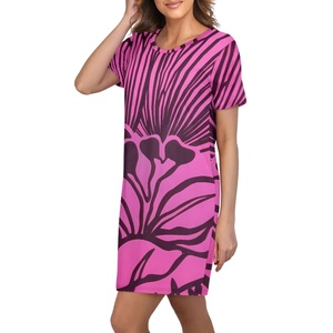 Latest Hawaii Custom Print Women's Casual A-Line Summer Beach Floral Tshirt Dress <strong>Strapless</strong> Short Sleeve Mini Flowy <strong>Sundress</strong> - Product Image 1