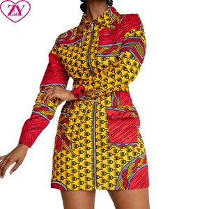 Mini robe cargo imprimée africaine Ankara Robe veste à manches longues Robe en coton imprimé <span class=keywords><strong>cire</strong></span> pour la nouvelle saison - Product Image 1