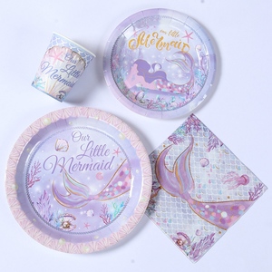 <span class=keywords><strong>Sirena</strong></span> viola stoviglie usa e getta piatti <span class=keywords><strong>sirena</strong></span> tazze tovaglioli <span class=keywords><strong>principessa</strong></span> ragazze felice <span class=keywords><strong>sirena</strong></span> forniture per feste di compleanno - Product Image 3