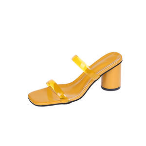 Moda Cool Dragging mujer 2024 verano nuevo estilo tacón grueso punta abierta Cabeza Cuadrada una fuente zapatillas de tacón alto grande - Product Image 3