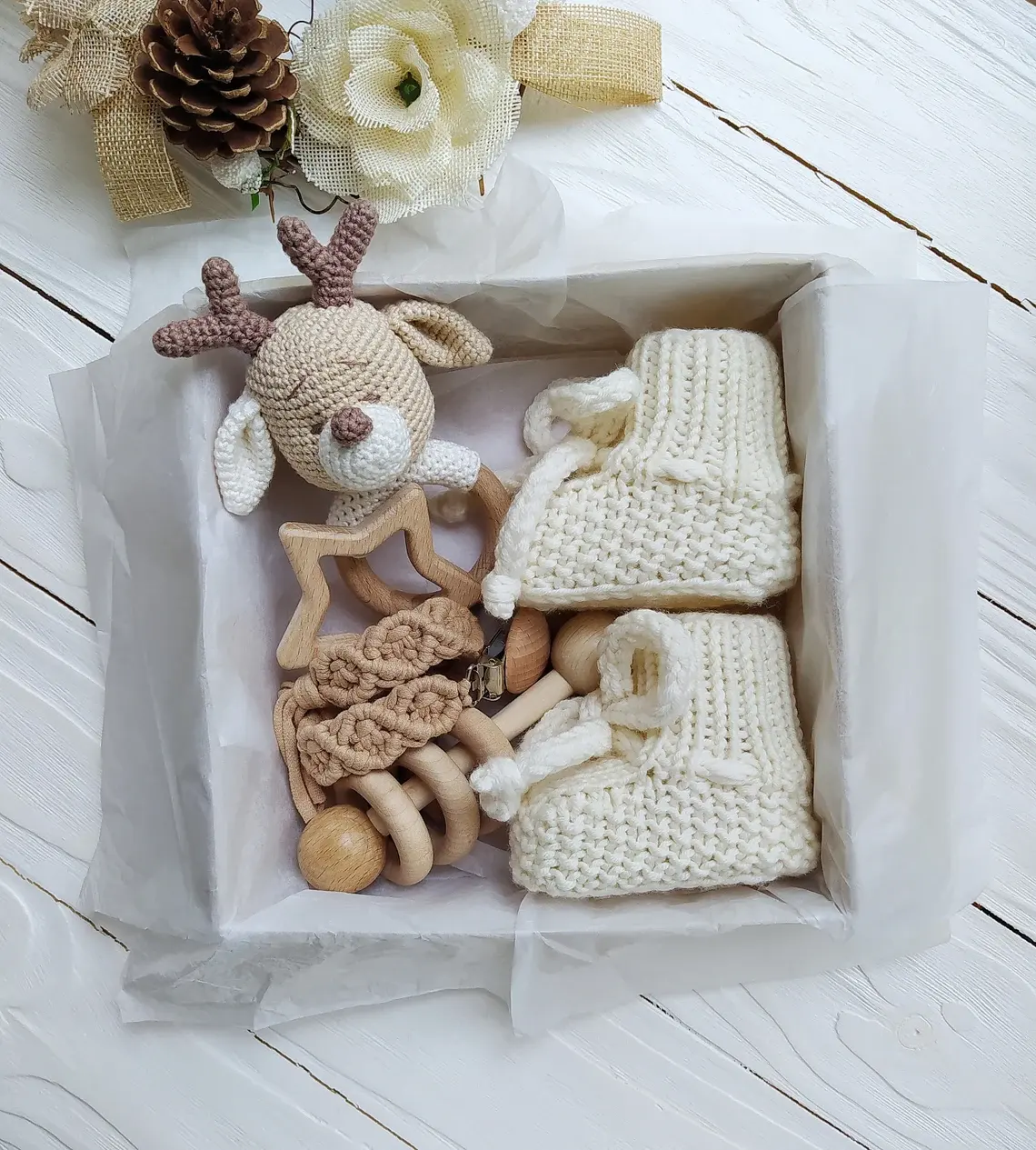 Neutrale Herten Baby Geschenkdoos Voor Zwangere Zus, Zwangerschap Gift Box Voor Eerste Keer Moeder, unisex Baby Mand Voor Nieuwe Mum