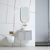 Meuble-lavabo de salle de bain moderne résistant à l'eau avec miroir, à poser au mur, pour hôtel, appartement, villa
