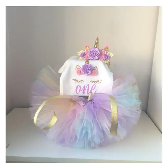 Bé Gái Mùa Hè Quần Áo 1st Unicorn Birthday Dress Thiết Kế Thương Hiệu Công Chúa Một Năm Quần Áo Trẻ Em