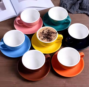 Custom Logo Professional Colored Glaze 400ml <b>Ceramic</b> Porcelain Cappuccino Latte Coffee <b>Mug</b> Saucers Spoon Set <b>Lid</b> Cartoon Party - Product Image 1