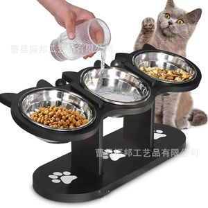 Support de gamelle surélevé en bois antidérapant pour chat, hauteur réglable, avec motif patte, longueur 16,5 pouces - Product Image 4