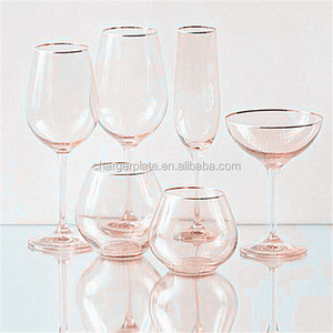 Plato decorativo económico, copa de vino con tallo y borde dorado para fiestas - Product Image 6
