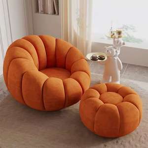 Fauteuil de relaxation individuel rond de luxe moderne, en éponge haute résilience, revêtement en coton et lin, design convertible - Product Image 4