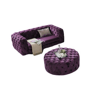 आधुनिक 3-सीटर चेस्टरफील्ड आर्म वेल्वेट टफ्टेड सेशनल सोफा सोफे सेट स्टेनलेस स्टील बेस चमड़े के लिविंग रूम होटल फर्नीचर - Product Image 5