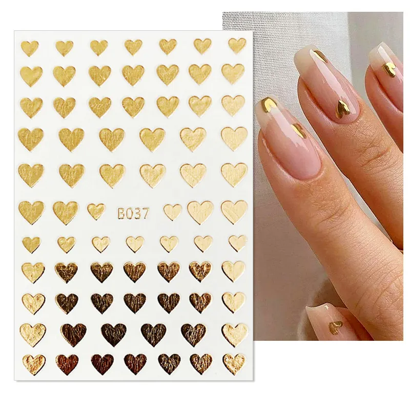 Gold Silver Nail Stickers Star Heart Stickers Metallic Nail Art Decals 3D Laser Nail Decoration