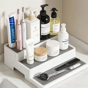 Modern 3 Tier Expandable Foldable Spice Rack Organizer Adjustable Length <b>for</b> <b>Kitchen</b> Cabinet Plastic Multi-functional <b>Storage</b> - Product Image 3