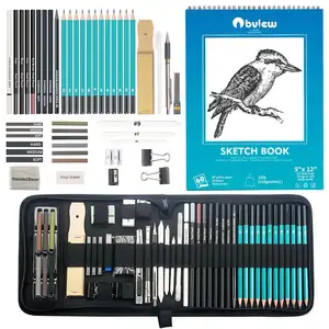 Bview arte profissional 50 peças, kit de ferramentas de desenho de arte com livro de esboço