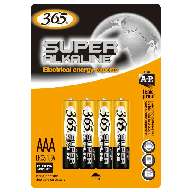 Super Alkaline AAA/ LR03 / AM4/Mignon BATTERY 365battery 1.5v/for toys/ clocks/camera/remote controls/