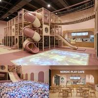 Aire de jeux intérieure haut de gamme avec café et salle de fête d'anniversaire personnalisée - Solution clé en main au design modulaire Morandi pour les centres de divertissement familial haut de gamme