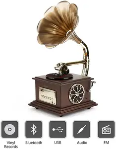 Classic Bluetooth Vintage LP Record Player Mini USB Turntable With FM Radio Aux Output Phonograph Gramophone Vinyl Record Use