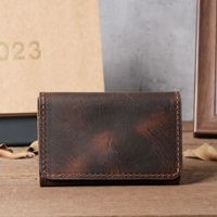 Couche supérieure du fabricant 1070 étui en cuir accordéon pour hommes bouton porte-carte en cuir de vachette pour banque de crédit porte-monnaie conducteur