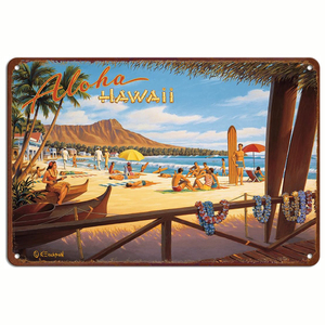 Plaque Métallique Vintage Hawaïenne de Surf, Décoration Murale Paysage Naturel des Îles Hawaïennes, pour Porche et Intérieur, 14x20cm - Product Image 5