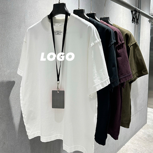 Camiseta Qianjiayi con Logotipo Personalizado, Hombros Caídos, para Hombre, 100% Algodón Pesado, Camiseta Casual Oversize para Mujer, Color Blanco - Product Image 2