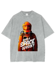 T-shirts unisexes Space Odyssey délavés et usés avec impressions numériques par transfert thermique basées sur des séries té<span class=keywords><strong>l</strong></span>évisées populaires, disponibles en plusieurs tailles - Product Image 4