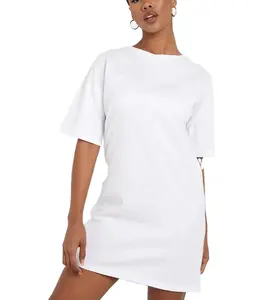 2023夏季休闲女装日用白色t恤100% 棉t恤定制标志t恤连衣裙